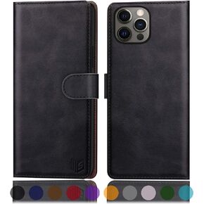 SUANPOT for iPhone 12/12 pro 6.1 (Non 12 Pro Max 6.7") Leather Wallet case with RFID Blocking Credit Card Holder Flip Folio Book Phone Cover Shockproof Pocket case for Apple 12 for Men Women Black