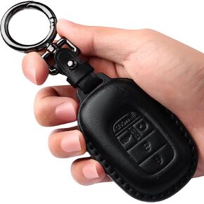 Tukellen for Honda Key Fob Cover Leather,with Keychain Compatible with 2022 2023 2024 Accord Civic HR-V CR-V Pilot,5 Buttons Smart Remote Key-Black