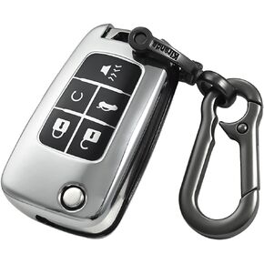 for Chevrolet flip Key fob Cover case with Keychain,Soft TPU Key Shell/Skin,5-Buttons fit Chevy Equinox Impala Malibu Camaro Cruze Sonic Terrain Flip Key Vehicle Accessories(Black Silver)