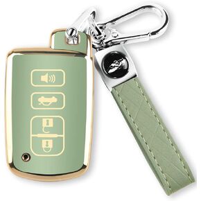 for Toyota Key Fob Cover with Keychain, 4 Button Car Key Case Shell for Tacoma Highlander Corolla Sequoia Camry Tundra Avalon RAV4 4Runner, Golden Edge Soft TPU Easy to Press