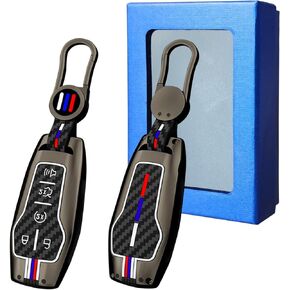 Yumzeco Compatible with Ford Mustang Key Fob Cover, Key Fob Shells Case for F150 Mustang Explorer Edge Fusion Lincoln MKZ MKC MKX, Metal Gradient Shell Carbon Fiber Pattern Silicone Full Protection