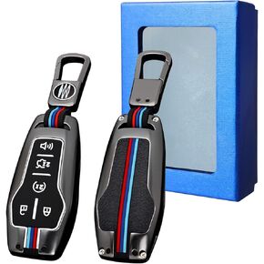 Yumzeco Compatible with Ford Mustang Key Fob Cover, Key Fob Shells Case for F150 Mustang Explorer Edge Fusion Lincoln MKZ MKC MKX, Metal Gradient Shell Carbon Fiber Pattern Silicone Full Protection