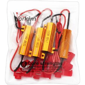 Yorkim 50W 6ohm Load Resistors, LED Resistor for Turn Signal 3157/7443/1157 - Fix LED Bulb Fast Hyper Flash, Turn Signal Blink and Error Message - Pack of 4