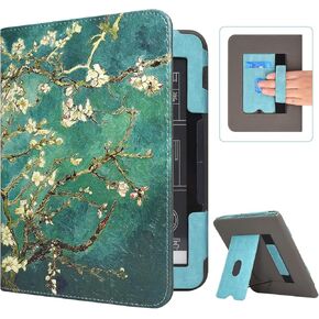 Caweet Case for Nook GlowLight 4 Plus 7.8" 2023 Release, Premium PU Leather Foldable Stand Protective Sleeve Cover with Card Slot and Hand Strap, Almond Blossom