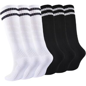 Kids Soccer Socks Boys Football Socks Youth Baseball Socks Girls Stripes Knee High Socks 6 Pairs