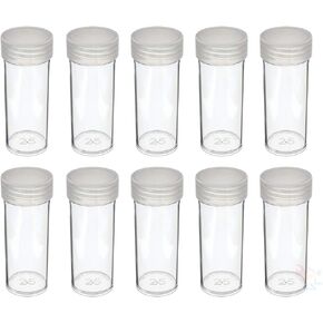 COIN STORAGE TUBES, round clear plastic w/ screw on tops for QUARTERS (Quantity of 10 tubes)