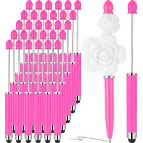 30 Pcs Beaded Pens with Stylus Tips Plastic Beaded DIY Stylus 2-in-1, Multifunctional Stylus for Rubber Touch Screen Handwriting Ballpoint Pen 1.0mm, Black Ink, Office Supplies (Colorful)