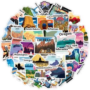 2pcs 24*18in RV United States Travel Sticker & Visited Map，Travel Trailer Camper Accessorie for Travel Trailers，50 State Car Bumper Stickers with Scenic Illustrations - Include Background State Decals