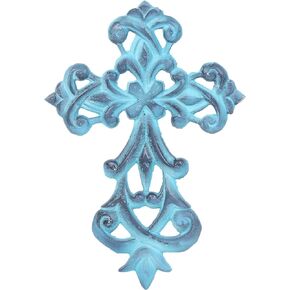 Castleore Easy Wall Hanging Home Decor Religious Christian Metal Cross for Wall | Best for Home, Office and As Gift | Antique Finish | Size L 8.9 W 6 INCH (Blue Antique)