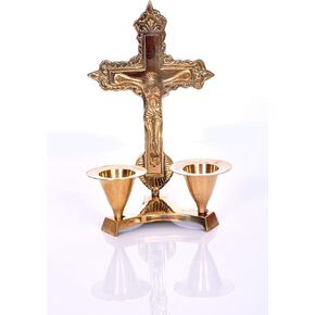 Hashcart Catholic Crucifix Cross with Candle Stand, Jesus Decor (6 Inch) Jesus Christ Statue & Figurine for Table Decoration, Catholic Decor Home Office Decor in Kuwait