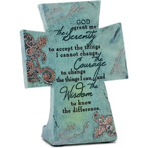 Serenity Prayer Aqua Filigree 4 x 6 Resin Stone Table Top Cross Decoration