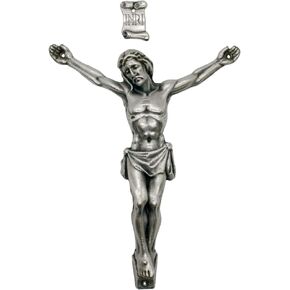 Silver-Tone Metal Corpus and INRI Sign | Make a Custom Crucifix | DIY Catholic Home Devotional Décor | Detailed Figurine of Jesus with Crown of Thorns and Arms Outstretched (3.75 Inch)