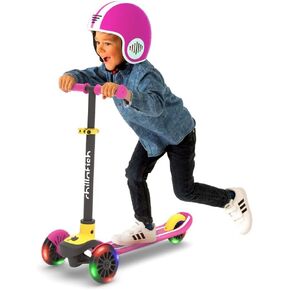 Chillafish Scotti Glow 3-Wheel Lean-to-Steer Scooter with Light-up Wheels, twintip Antislip Deck and Integrated Brake, Adjustable Height Handlebars, Comfy handgrips, for All Ages 3 and up, Pink