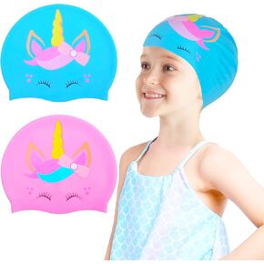 Swim Cap for Kids, Waterproof Silicone Swimming Caps for Girls Boys Unicorn Dinosaur Toddler Kids Swimming Hat for Long and Short Hair in Kuwait
