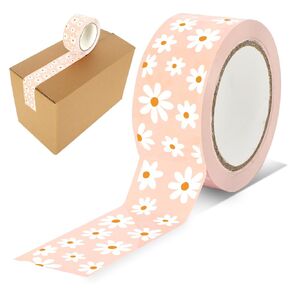 Whaline Pink Daisy Decorative Packing Tape 110 Yard Gift Boxes Wrapping Tape Shipping Tape for DIY Art Craft Small Business Sealing Boxes Mail Boxes Supplies