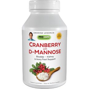 ANDREW LESSMAN Cranberry with D-Mannose – 360 Capsules – Supports Bladder, Kidney and Urinary Tract Health. High Potency Standardized Cranberry Concentrate and D-Mannose. Easy to Swallow Capsules