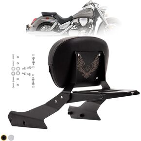Powersports Sissy Bar with Backrest Luggage Rack for Honda VTX 1300C 1800 F C 2005-2009(Silver,Non-Studded)