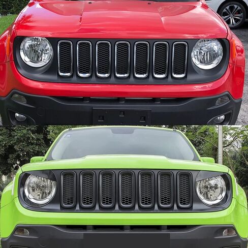 Front Bumper Grill Insert Rings Vent Cover Trim Compatible with Jeep Renegade 2015 2016 2017 2018 Gloss Black (7pcs) in Saudi Arabia