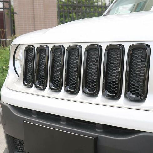 Front Bumper Grill Insert Rings Vent Cover Trim Compatible with Jeep Renegade 2015 2016 2017 2018 Gloss Black (7pcs) in Saudi Arabia
