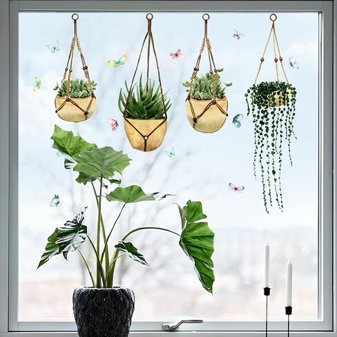 Supzone Potted Plant Window Clings Hanging Green Plant Butterfly Glass Window Decals Reusable Anti-Collision Double-Side Window Stickers for Living Room Home Window Glass Door Decoration in Saudi Arabia