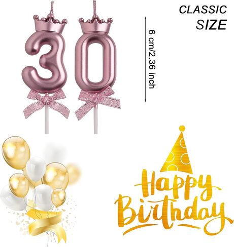 شموع عيد الميلاد الثلاثين، شموع عيد ميلاد عدد 30 عامًا من الذهب الوردي، عدد 30 شمعة للرجال والنساء، ديكورات حفلات أعياد الميلاد، هدايا تزيين الكيك للاحتفال بالذكرى السنوية للزفاف in Kuwait