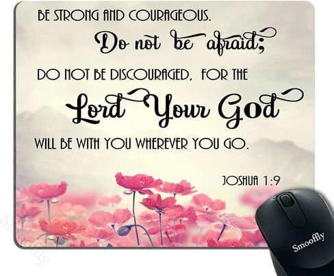 Smooffly Gaming Mouse Pad Custom, Christian Bible Verses Scripture Quotes Joshua-1-9 Pink Flowers Art - Be Strong and Courageous God Be with You in Saudi Arabia