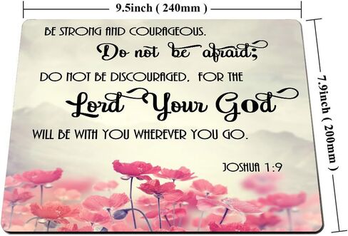 Smooffly Gaming Mouse Pad Custom, Christian Bible Verses Scripture Quotes Joshua-1-9 Pink Flowers Art - Be Strong and Courageous God Be with You in Saudi Arabia