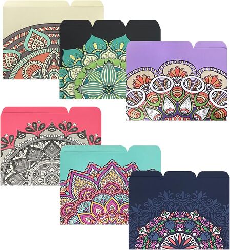 حزمة قيمة لمجلدات ملفات Mandalas - مجموعة من 24 (6 تصميمات) 1/3 علامات تبويب متداخلة، تصميمات جميلة وملونة، لوازم مكتبية، حجم الحروف 9 ½ × 11 ¾ بوصة in Saudi Arabia