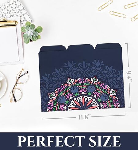 حزمة قيمة لمجلدات ملفات Mandalas - مجموعة من 24 (6 تصميمات) 1/3 علامات تبويب متداخلة، تصميمات جميلة وملونة، لوازم مكتبية، حجم الحروف 9 ½ × 11 ¾ بوصة in Saudi Arabia