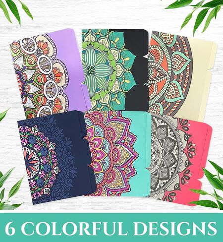 حزمة قيمة لمجلدات ملفات Mandalas - مجموعة من 24 (6 تصميمات) 1/3 علامات تبويب متداخلة، تصميمات جميلة وملونة، لوازم مكتبية، حجم الحروف 9 ½ × 11 ¾ بوصة in Saudi Arabia
