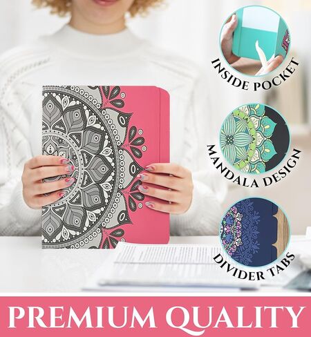 حزمة قيمة لمجلدات ملفات Mandalas - مجموعة من 24 (6 تصميمات) 1/3 علامات تبويب متداخلة، تصميمات جميلة وملونة، لوازم مكتبية، حجم الحروف 9 ½ × 11 ¾ بوصة in Saudi Arabia