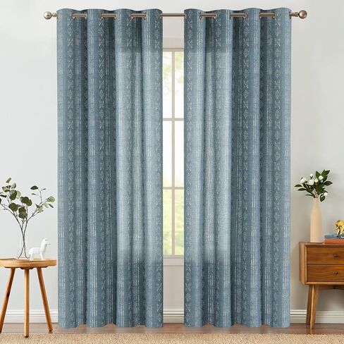 COLLACT 100% Boho Blackout Curtains for Bedroom 63 Inch Length Black on Beige Geometric Stripe Pattern Curtains for Living Room Thermal Insulated Room Darkening Drapes Grommet Window Curtains 2 Panels in Kuwait