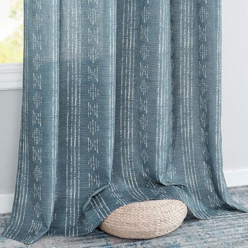 COLLACT 100% Boho Blackout Curtains for Bedroom 63 Inch Length Black on Beige Geometric Stripe Pattern Curtains for Living Room Thermal Insulated Room Darkening Drapes Grommet Window Curtains 2 Panels in Kuwait