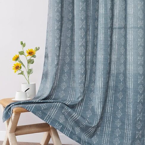 COLLACT 100% Boho Blackout Curtains for Bedroom 63 Inch Length Black on Beige Geometric Stripe Pattern Curtains for Living Room Thermal Insulated Room Darkening Drapes Grommet Window Curtains 2 Panels in Kuwait