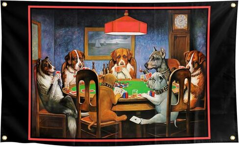 لعبة البوكر الكلاب أوراق اللعب في الهواء الطلق حديقة العلم 3 × 5FT علم البوكر مع الحلقات للمنزل ساحة الفناء ديكور in Kuwait