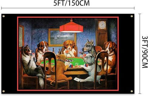 لعبة البوكر الكلاب أوراق اللعب في الهواء الطلق حديقة العلم 3 × 5FT علم البوكر مع الحلقات للمنزل ساحة الفناء ديكور in Kuwait