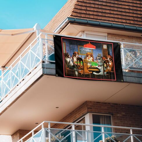 لعبة البوكر الكلاب أوراق اللعب في الهواء الطلق حديقة العلم 3 × 5FT علم البوكر مع الحلقات للمنزل ساحة الفناء ديكور in Kuwait