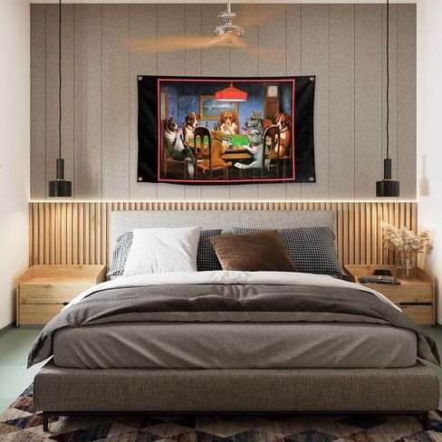 لعبة البوكر الكلاب أوراق اللعب في الهواء الطلق حديقة العلم 3 × 5FT علم البوكر مع الحلقات للمنزل ساحة الفناء ديكور in Kuwait