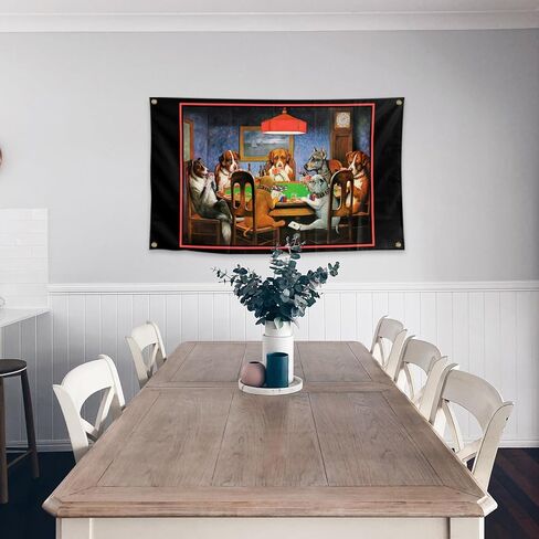 لعبة البوكر الكلاب أوراق اللعب في الهواء الطلق حديقة العلم 3 × 5FT علم البوكر مع الحلقات للمنزل ساحة الفناء ديكور in Kuwait