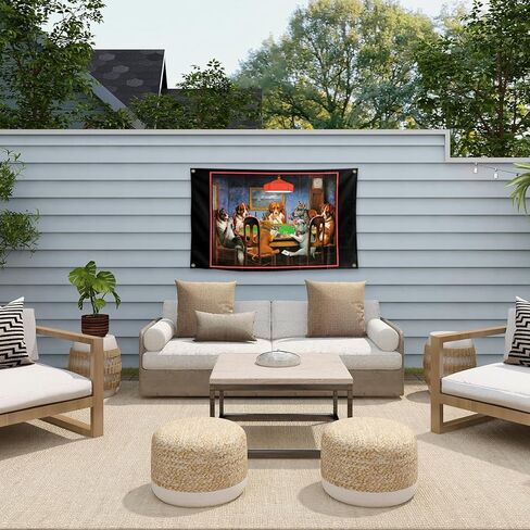 لعبة البوكر الكلاب أوراق اللعب في الهواء الطلق حديقة العلم 3 × 5FT علم البوكر مع الحلقات للمنزل ساحة الفناء ديكور in Kuwait