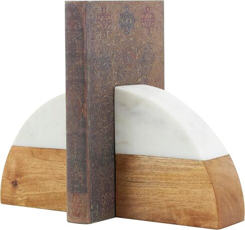 Deco 79 Marble Geometric Arched Bookends with White Marble Tops, Set of 2 5" W, 5" H, Brown in Saudi Arabia