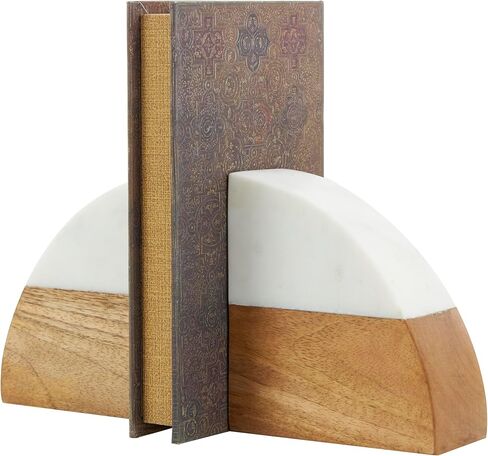 Deco 79 Marble Geometric Arched Bookends with White Marble Tops, Set of 2 5" W, 5" H, Brown in Saudi Arabia