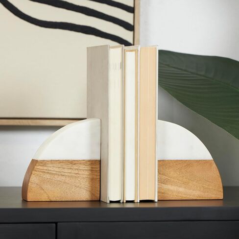 Deco 79 Marble Geometric Arched Bookends with White Marble Tops, Set of 2 5" W, 5" H, Brown in Saudi Arabia