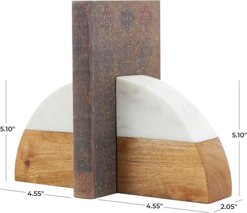 Deco 79 Marble Geometric Arched Bookends with White Marble Tops, Set of 2 5" W, 5" H, Brown in Saudi Arabia