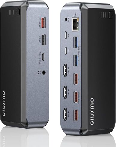 محطة إرساء USB C شاشة ثلاثية، محطة إرساء GIISSMO 15IN1 MacBook Pro لـ M1/M2، Mac، Windows، محطة إرساء الكمبيوتر المحمول شاشة مزدوجة مع HDMI*3، RJ45، 10 جيجابت في الثانية USB*4، PD، USB 3.0 * 3، سائق in Saudi Arabia