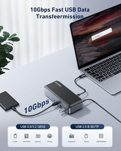 محطة إرساء USB C شاشة ثلاثية، محطة إرساء GIISSMO 15IN1 MacBook Pro لـ M1/M2، Mac، Windows، محطة إرساء الكمبيوتر المحمول شاشة مزدوجة مع HDMI*3، RJ45، 10 جيجابت في الثانية USB*4، PD، USB 3.0 * 3، سائق in Saudi Arabia