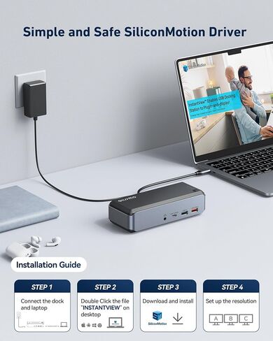 محطة إرساء USB C شاشة ثلاثية، محطة إرساء GIISSMO 15IN1 MacBook Pro لـ M1/M2، Mac، Windows، محطة إرساء الكمبيوتر المحمول شاشة مزدوجة مع HDMI*3، RJ45، 10 جيجابت في الثانية USB*4، PD، USB 3.0 * 3، سائق in Saudi Arabia
