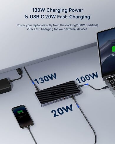 محطة إرساء USB C شاشة ثلاثية، محطة إرساء GIISSMO 15IN1 MacBook Pro لـ M1/M2، Mac، Windows، محطة إرساء الكمبيوتر المحمول شاشة مزدوجة مع HDMI*3، RJ45، 10 جيجابت في الثانية USB*4، PD، USB 3.0 * 3، سائق in Kuwait