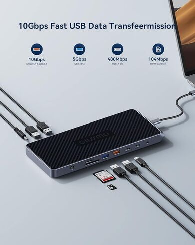 محطة إرساء USB C شاشة ثلاثية، محطة إرساء GIISSMO 15IN1 MacBook Pro لـ M1/M2، Mac، Windows، محطة إرساء الكمبيوتر المحمول شاشة مزدوجة مع HDMI*3، RJ45، 10 جيجابت في الثانية USB*4، PD، USB 3.0 * 3، سائق in Kuwait