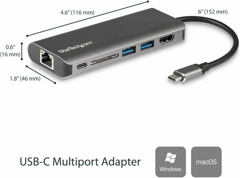 StarTech.com USB C Multiport Adapter, Portable USB-C Dock to 4K HDMI, 2-pt USB 3.0 Hub, SD/SDHC, GbE, 60W PD Pass-Through - USB Type-C/Thunderbolt 3 - REPLACED BY DKT30CSDHPD3 (DKT30CSDHPD) in Saudi Arabia